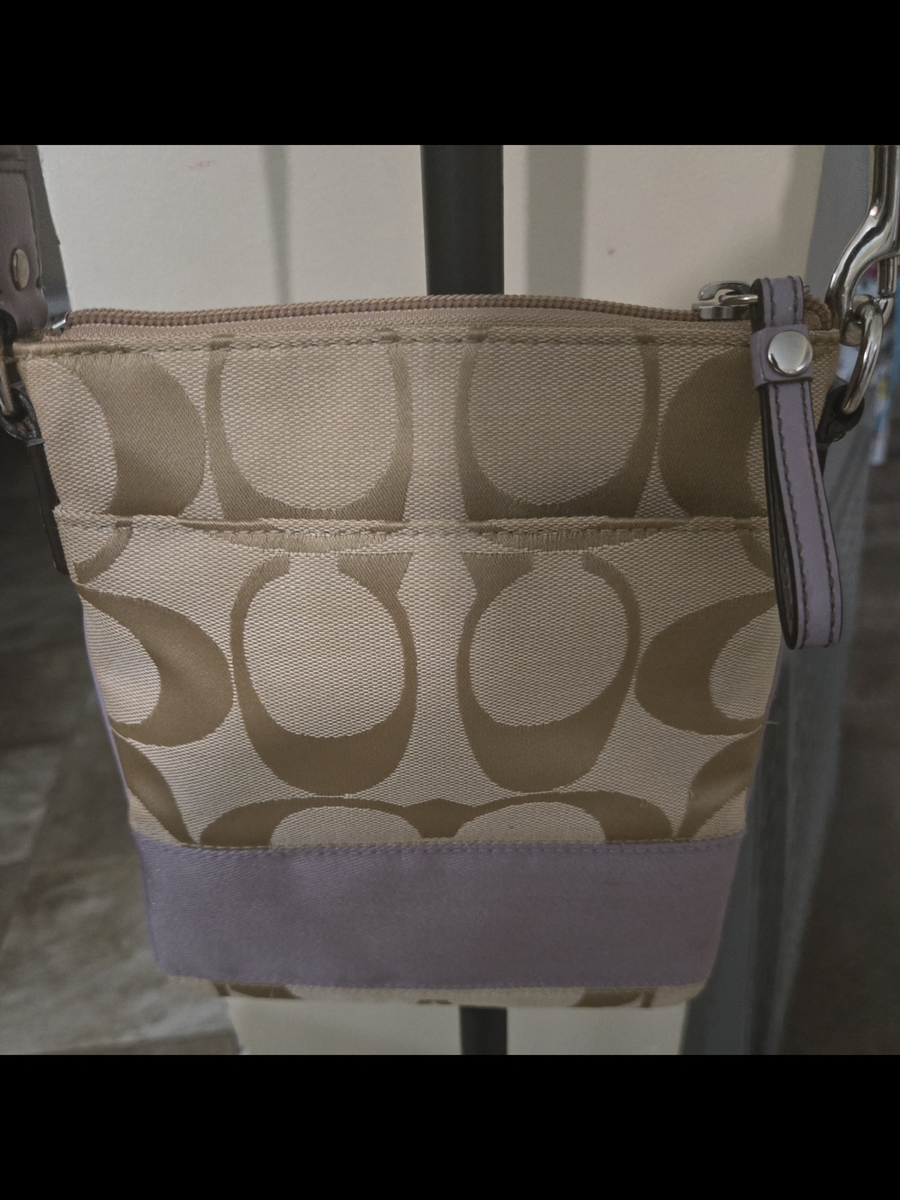 Coach Signature Swingpack Crossbody Bag Beige & Lavender Y2K